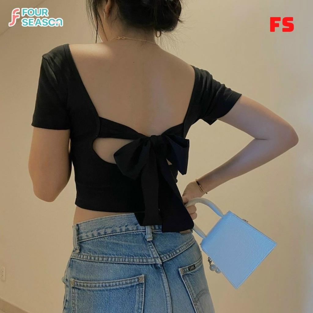 Áo croptop cổ vuông buộc nơ sau lưng ACT02 4S ôm body áo thun nữ mềm mịn chất lượng