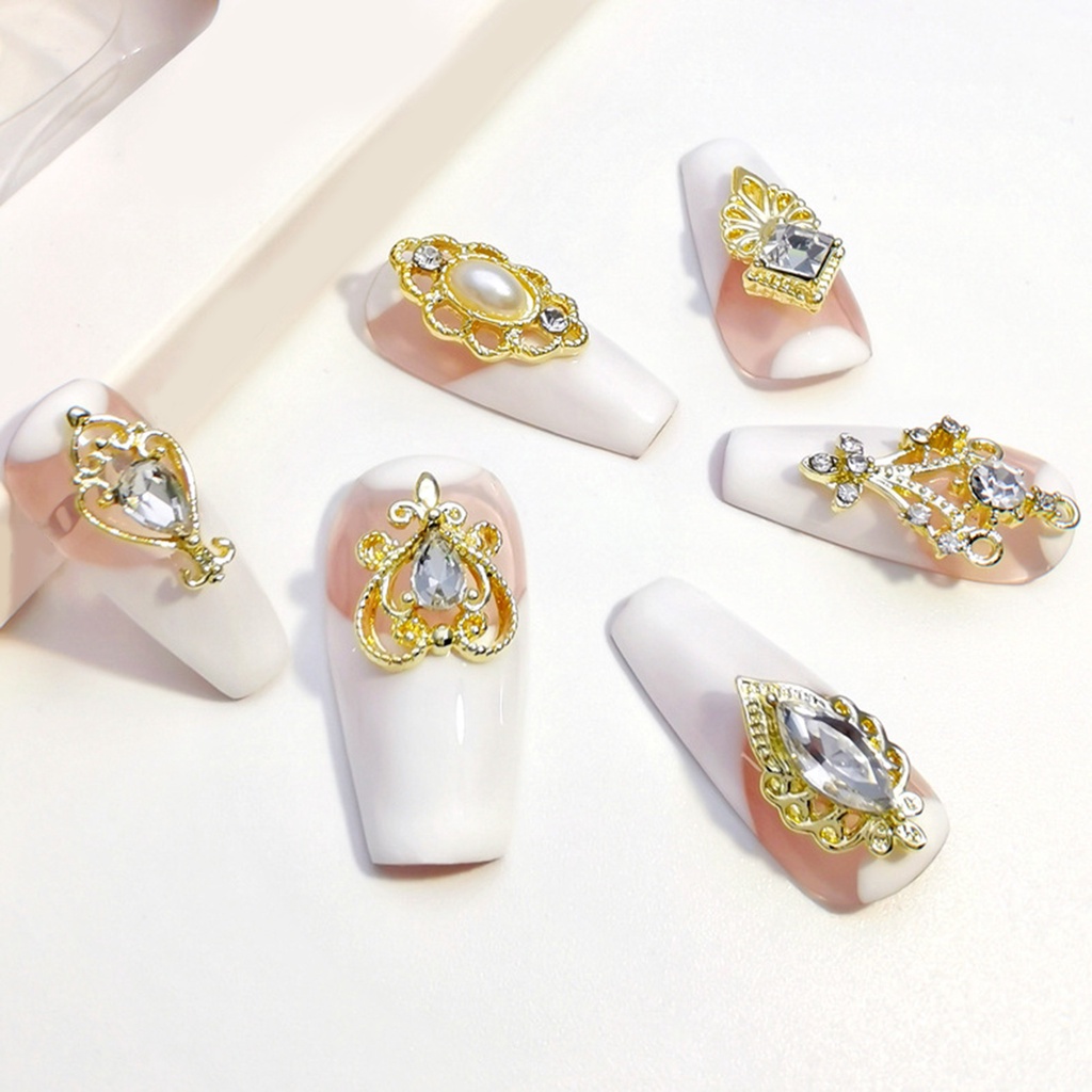 Set 10 Móng Tay Giả 3D Pha Lê Kim Loại Không Phai Màu Sắc Tươi Sáng Phong Cách Retro