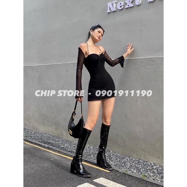 VÁY ÔM BODY PHỐI REN THẮT DÂY XUẤT ÂU XỊN SANG CHẢNH -