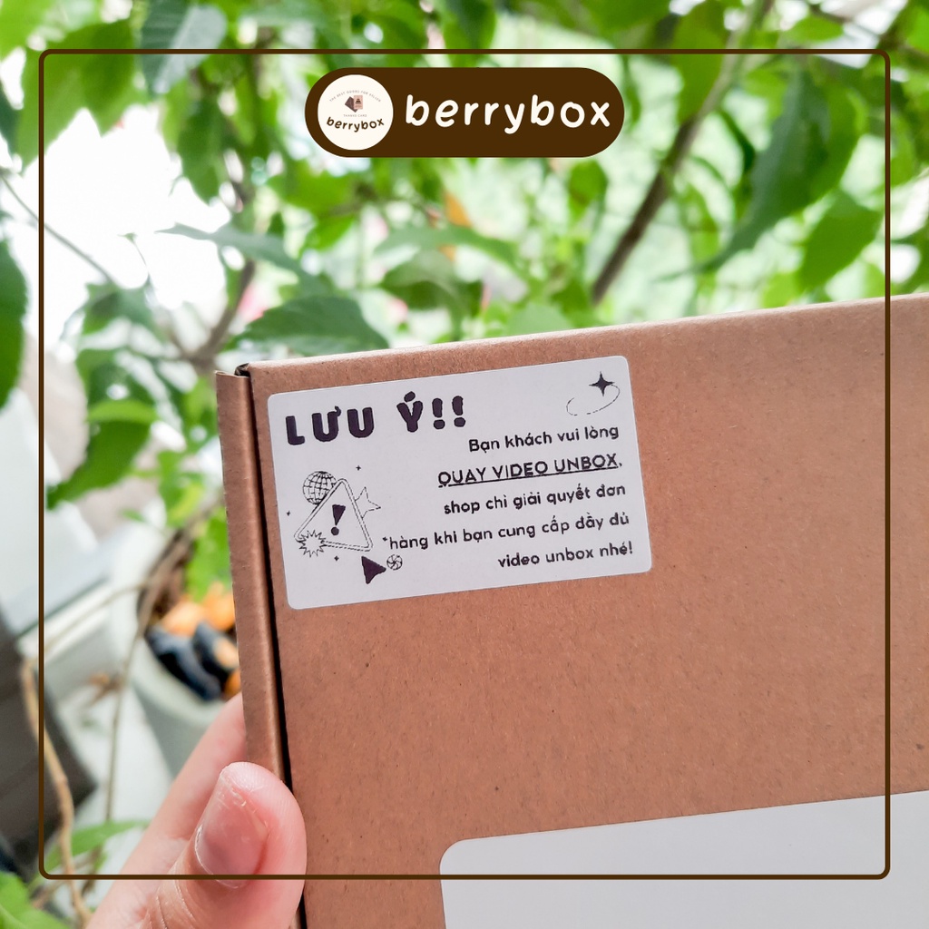 Berry | Set 100 tem lưu ý quay VIDEO mở hàng, sticker niêm phong có keo dán túi giấy, thùng carton, gói hàng