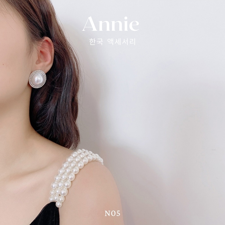 Bông tai ngọc trai nhân tạo đính đá phong cách sang trọng hiện đại ANNIE - N05