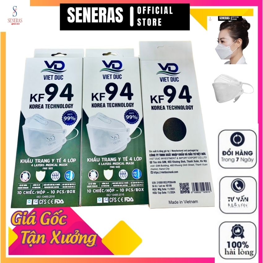 MỘT HỘP 10 CHIẾC KHẨU TRANG KHÁNG KHUẨN 4D KF94 VIỆT ĐỨC MASK TIÊU CHUẨN HÀN QUỐC - HÀNG CHÍNH HÃNG