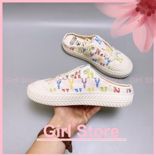 Giày Sục MLB Ny Nữ chữ thêu cao cấp - Sục đạp gót thể thao nữ tính Sục Ny trắng thêu | BigBuy360 - bigbuy360.vn