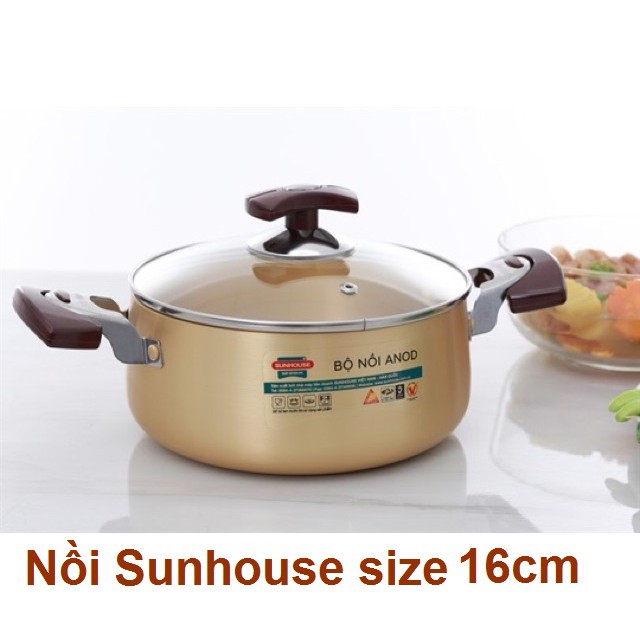 Nồi anod SUNHOUSE SH-6634 size 16cm màu vàng đồng,hàng y hình