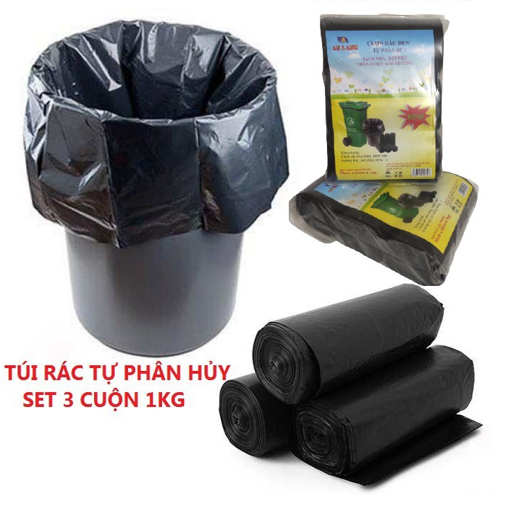 SIÊU RẺ - 1KG TÚI RÁC TỰ HỦY SINH HỌC SIÊU TIẾT KIỆM (set 3 cuộn)