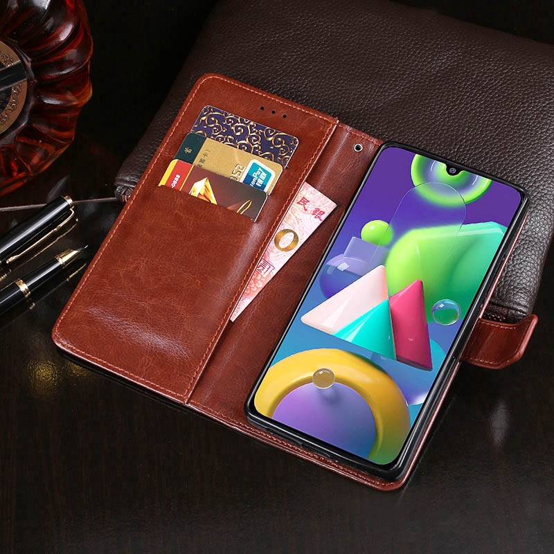 Bao da điện thoại dạng ví nắp gập từ tính dành cho Samsung Galaxy M21