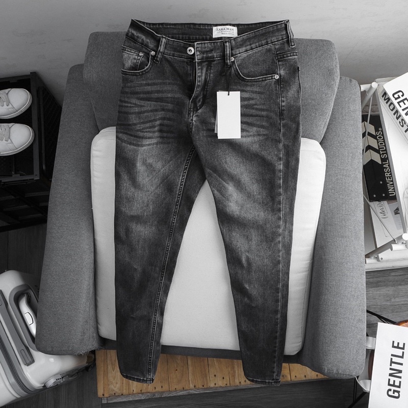 Quần jean denim nam xuất dư màu xám bụi chất bò cao cấp co giãn ôm chân