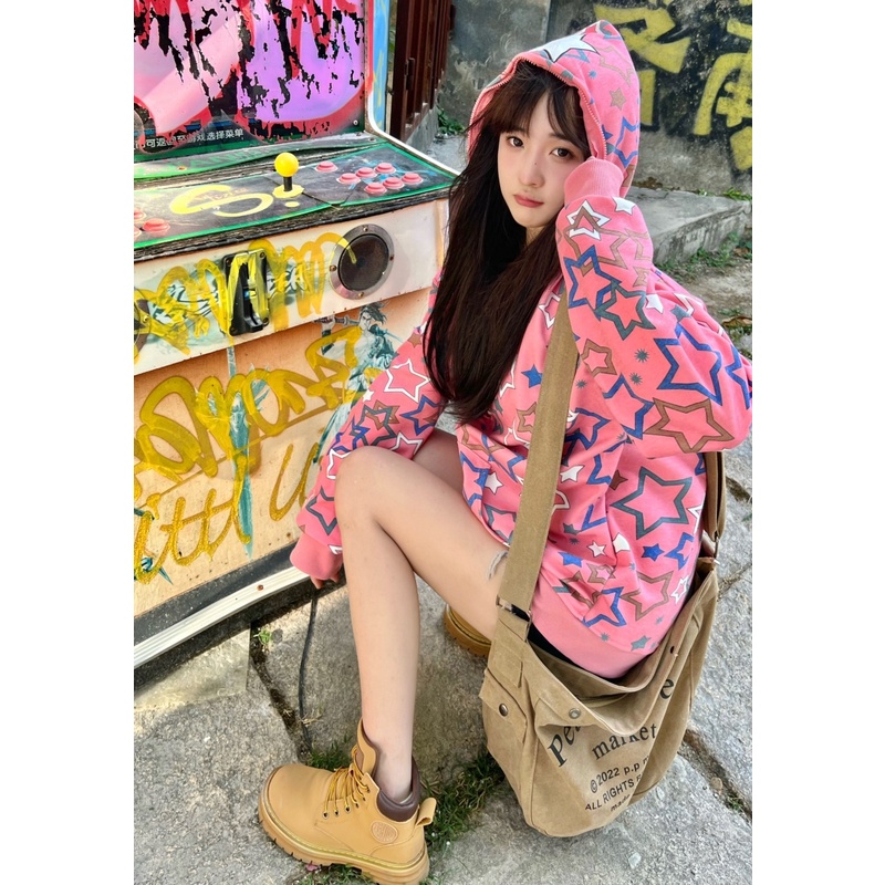 ZHELIHANGFEI Áo Hoodie Tay Dài Dáng Rộng In Họa Tiết Thời Trang Dễ Phối Đồ