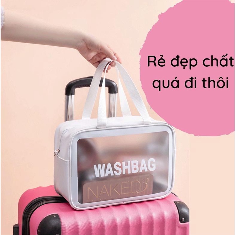 Túi đựng mỹ phẩm đồ du lịch trong suốt, túi mĩ phẩm WASHBAG chống nước cỡ mini và lớn