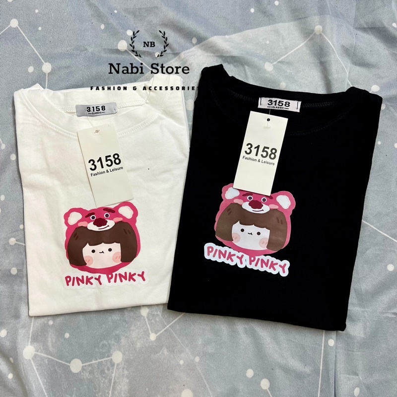Áo thun cotton khô 3158 mẫu in hình Pinky [Ảnh thật shop chụp 100%]