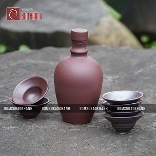 Bộ nậm và chén sành không tráng men