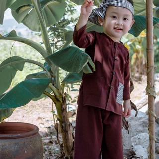 Bà ba bé trai đủ size tặng khăn rằn ( áo nâu quần nâu)