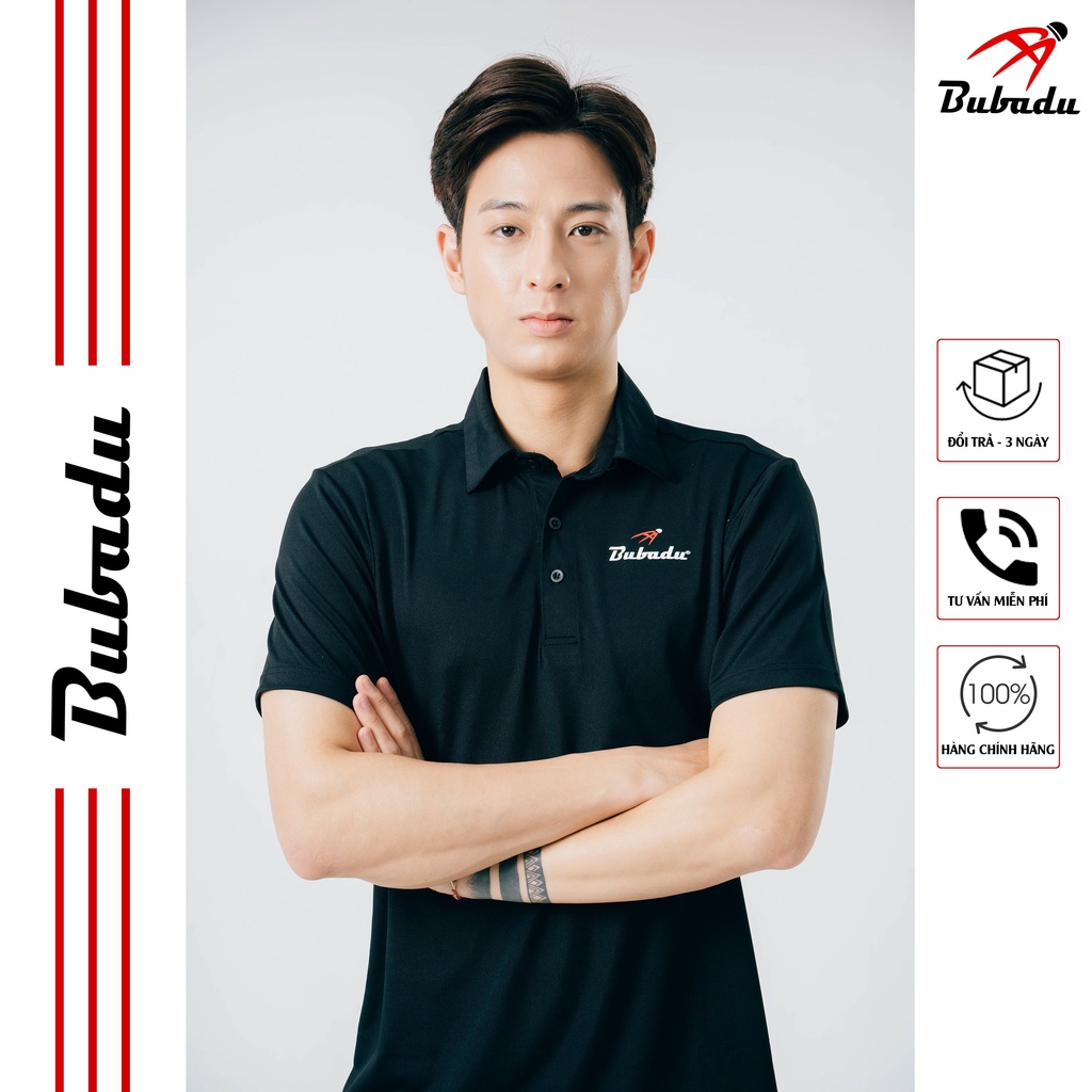 ÁO CẦU LÔNG POLO TRAINING MÀU ĐEN BUBADU CHÍNH HÃNG