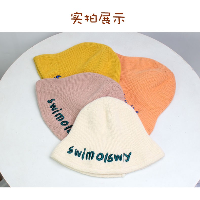 Mũ Len Cho Bé Từ 1-6 Tuổi Thêu Chữ Swimolswly Chất Len Xù Ấm Áp, Nón Rộng Vành Trẻ Em Thêu Họa Tiết Dễ Thương