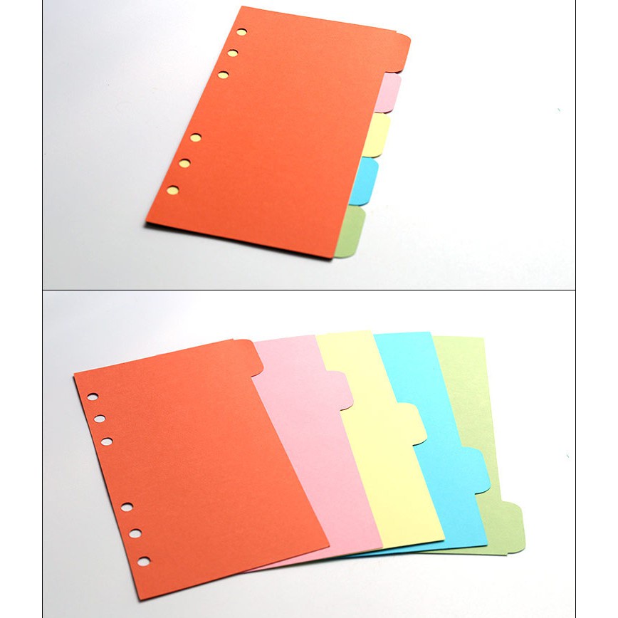 Bộ 5 tab phân trang A5/B5 màu Pastel bìa cứng, tab bìa mục sổ còng binder