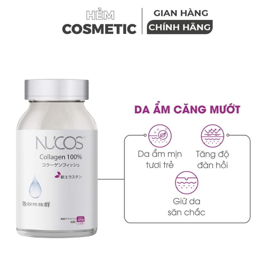 Collagen đẹp da dưỡng ẩm Nucos collagen 100% 90 viên - Hẻm Cosmetic