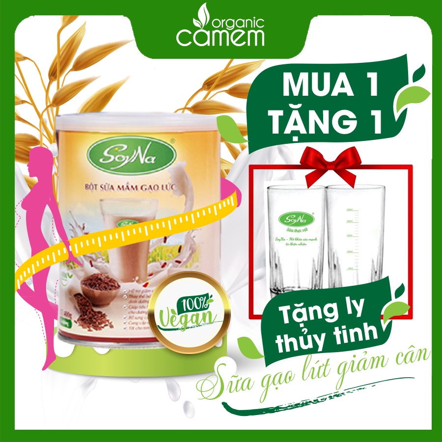 SỮA GẠO LỨT Soyna- không đường vị cacao dễ uống lon 400g - hỗ trợ ăn kiêng