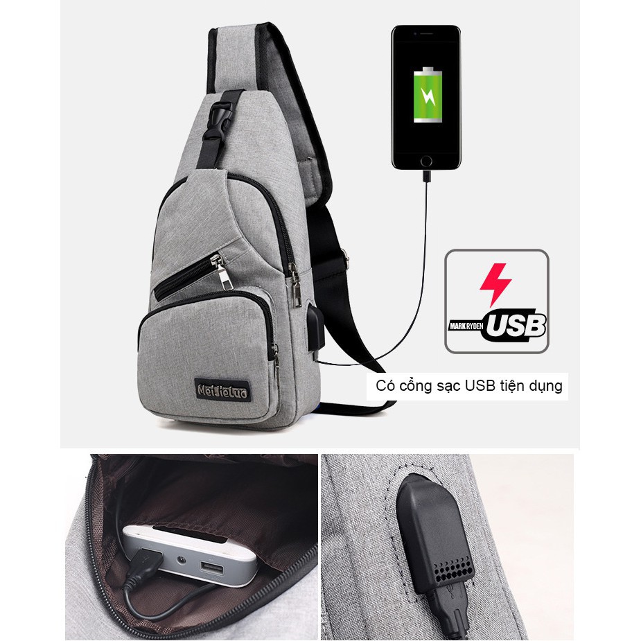 Túi Đeo Chéo Nam Phong Cách Hàn Quốc Chống Nước, Có Cổng USB Xạc Tiện Dụng – Sản Phẩm Bảo Hành 3 Tháng
