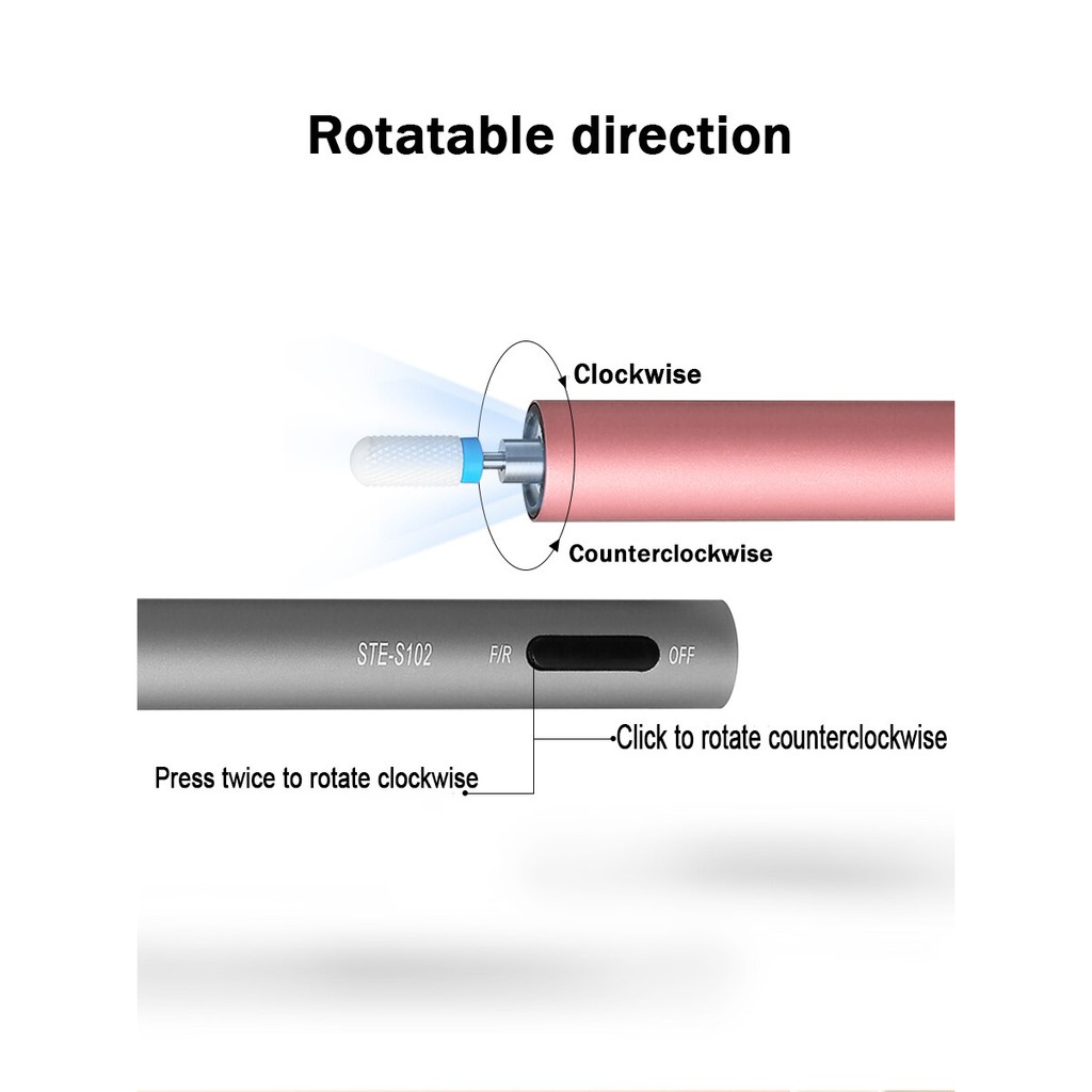 [ Có bảo hành ] Máy mài móng tích điện mini dạng cây bút STE-S102 có đèn LED, đổi chiều, nhỏ gọn, dễ sử dụng