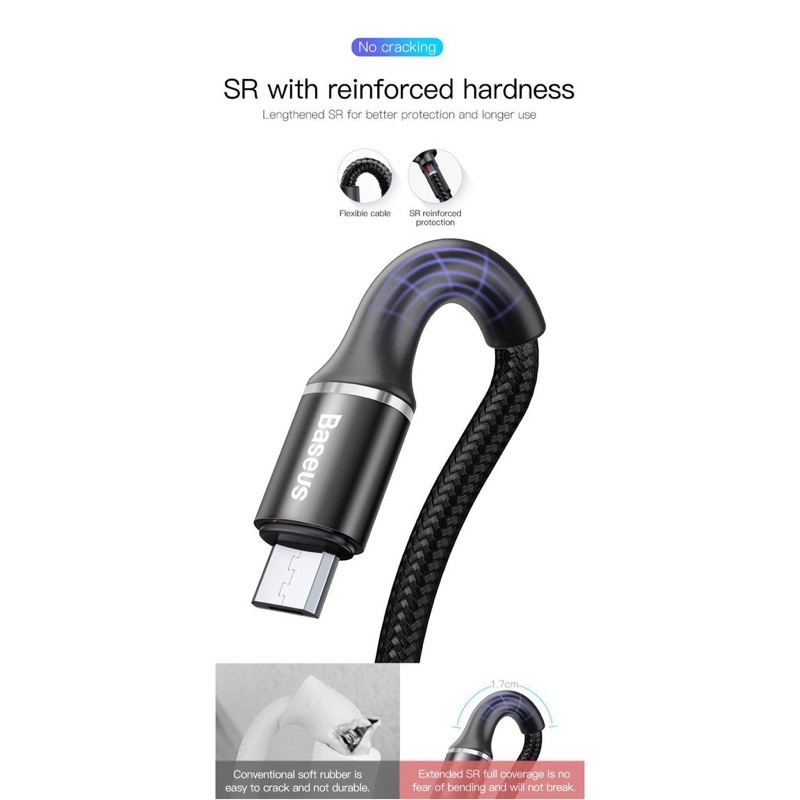Cáp sạc nhanh siêu bền Baseus Data Micro USB sạc nhanh 3A,cho Samsung/ Xiaomi/ Oppo/ LG / Huawei dài 1m