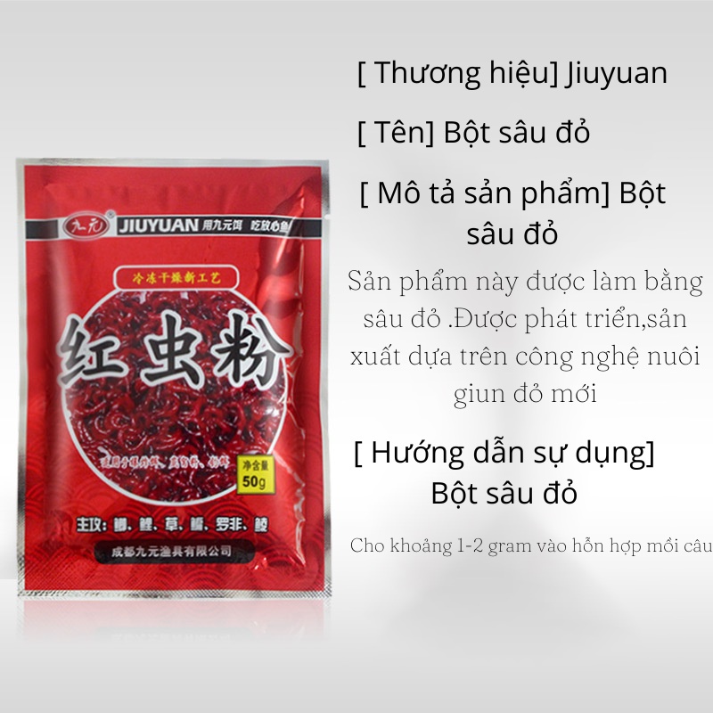 Mồi câu cá Bột Trùn Chỉ đỏ , chuyên dụng trong câu đài , câu đơn khối lượng 50gram 1 gói