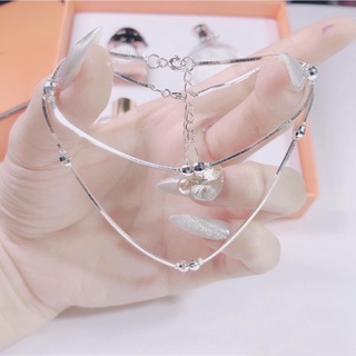 Lắc tay - lắc chân bạc mì vuông phối bi chất liệu bạc s925 - Lily