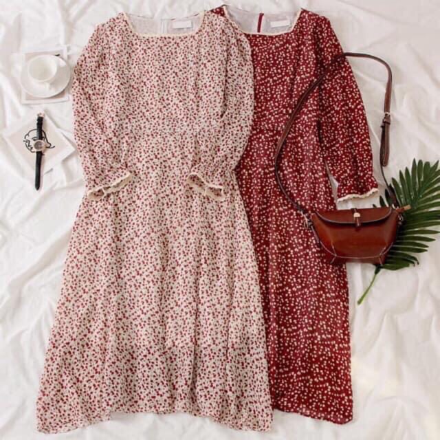 Đầm - váy dài tay cổ ren nhiều màu vintage