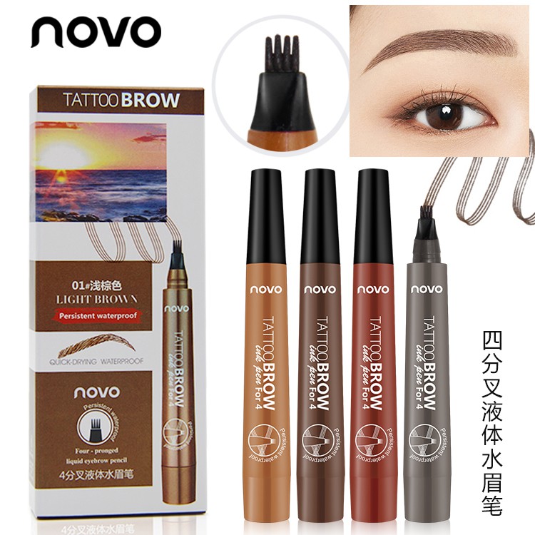 ♕Bút Kẻ Lông Mày Dạng Lỏng NOVO Thiết Kế 4 Ngòi Chống Thấm Nước Lâu Trôi NO.5247