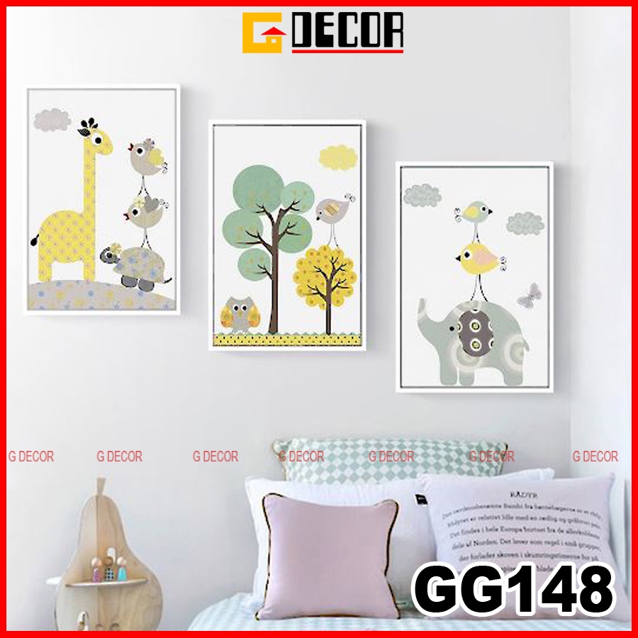 Tranh treo tường canvas khung gỗ 3 bức phong cách hiện đại Bắc Âu tranh anime trang trí phòng bé phòng ngủ spa 148