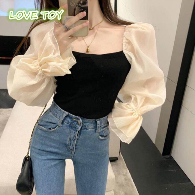 Áo kiểu tay phồng cổ vuông hở vai thiết kế ngọt ngào cho nữ