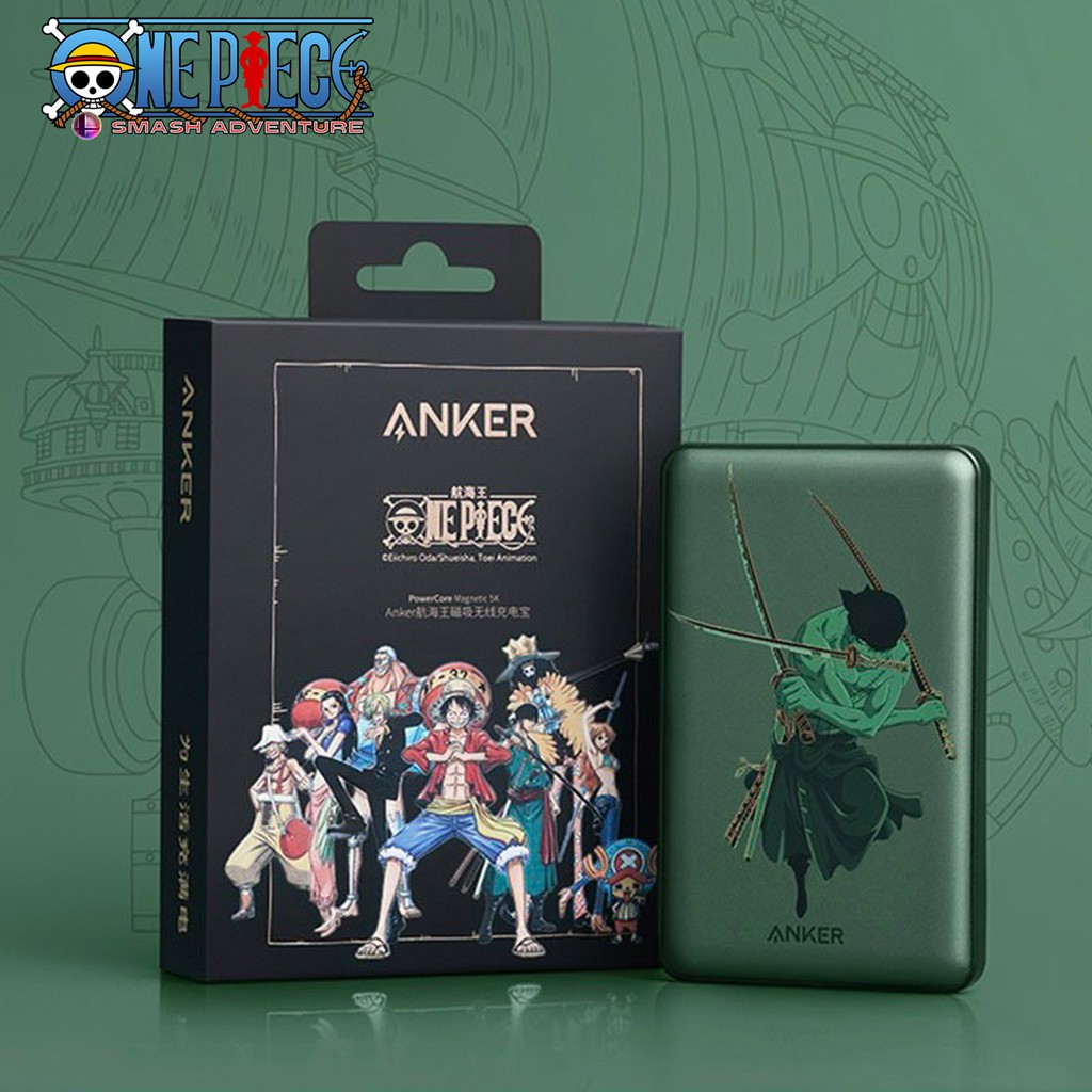 Pin dự phòng ANKER PowerCore 5000mAh  Magsafe Không dây A9513 One Piece Zoro cho IPhone 12 13 Pro Max Chính hãng Từ tính