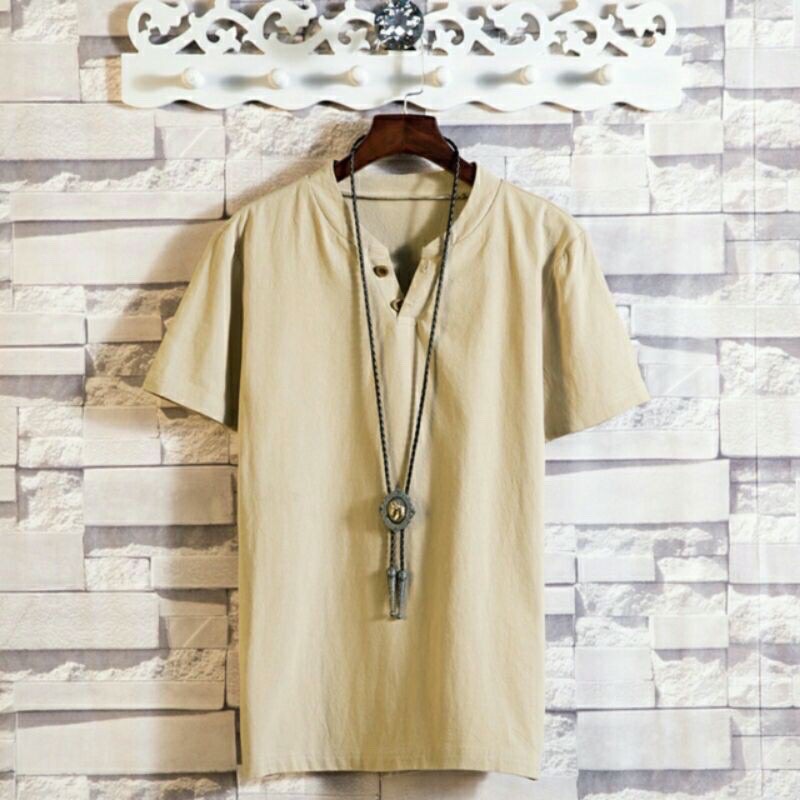 Áo chất liệu đũi cổ V mềm mát cho nam