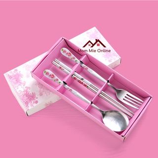 [Xả hàng tồn] Bộ đũa muỗng nĩa in hoa văn - quà tặng, du lịch, văn phòng - K015