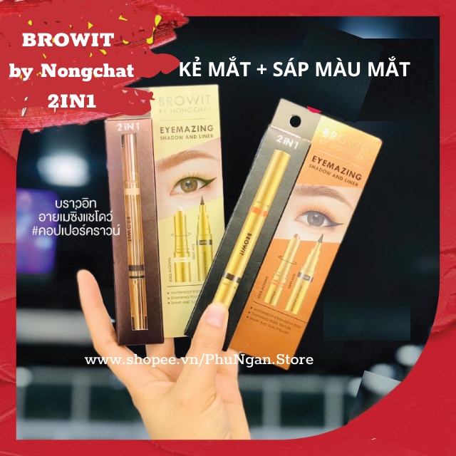 Bút kẻ mắt kèm sáp mắt Browit by Nongchat Eyemazing Shadow &amp; Liner Thái Lan (1 đầu eyeliner, 1 đầu sáp màu mắt)