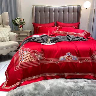 Bộ Chăn Ga Gối Lụa Đỏ Cưới Markcross 120S - Wedding Bedding