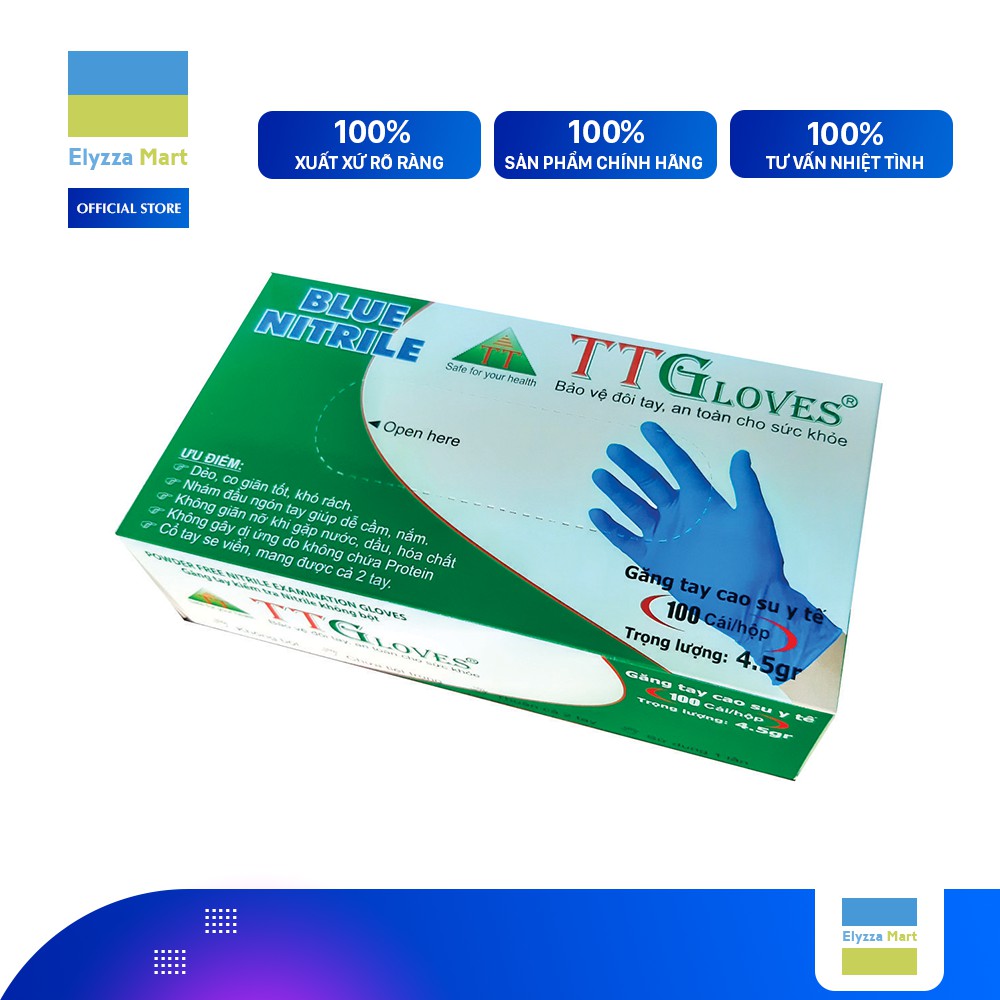 Găng Tay Y Tế Nitrile Không Bột Cao Cấp TTGloves Màu Xanh