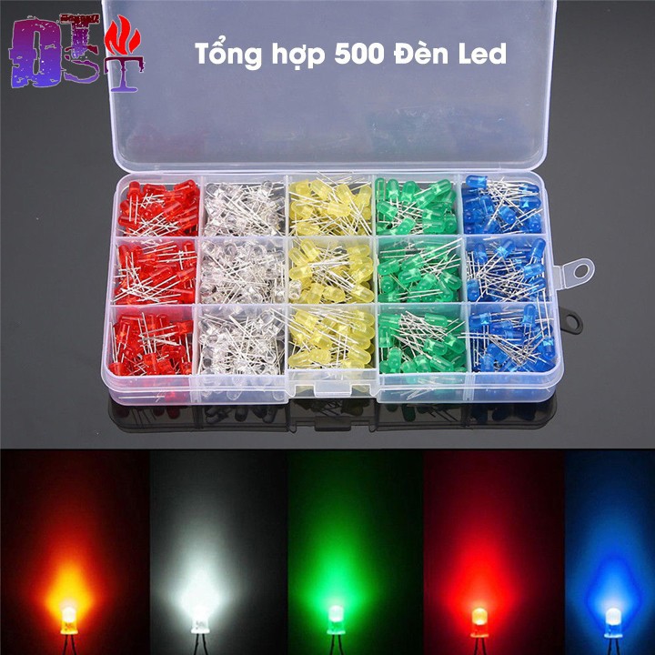 ✅ [RẺ NHẤT VIỆT NAM] ⚡  Hộp Led 3mm và 5mm tổng hợp 500 chiếc, 100 chiếc mỗi màu