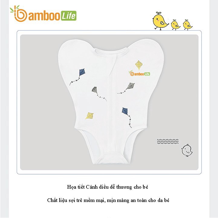 Nhộng chũn hở chân sợi tre Bamboo Life túi ngủ cho bé BL100 giúp bé ngủ ngon, không giật mình