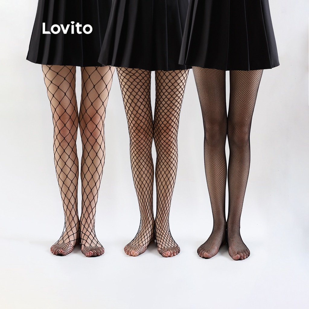 Quần tất Lovito dạng lưới sexy cao ngang đùi L001091