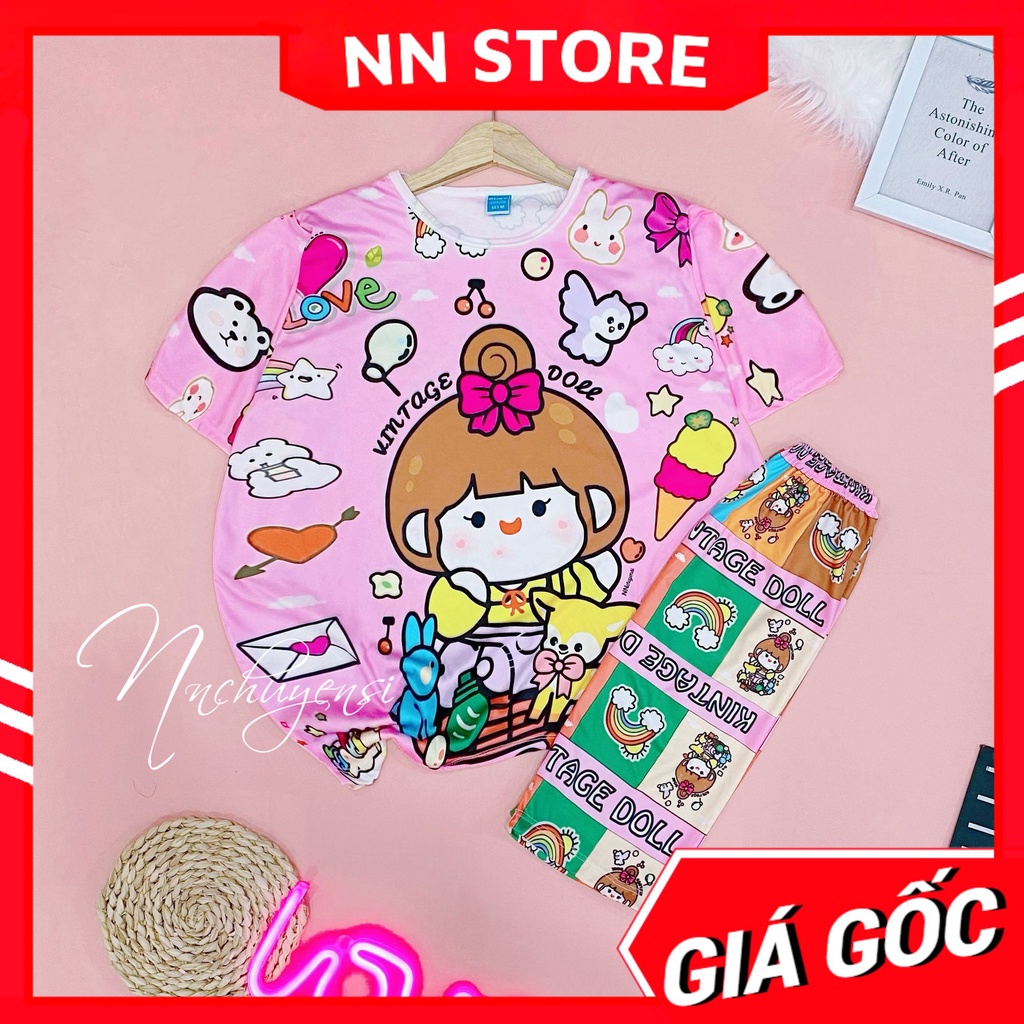 Đồ bộ thun QUẦN LỬNG mẹ và bé mặc nhà size từ 7kg - 70kg chất thun mềm mát in kitty hoạt hình dễ thương DBRBL FULL SIZE