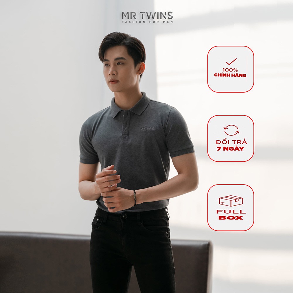 Áo Thun Polo Nam Cổ Bẻ Màu Xám Vải Cotton Cá Sấu Thương Hiệu MrTwins®
