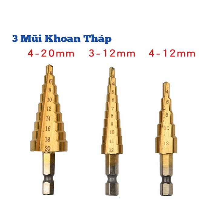 Mũi khoan bước tháp tầng 4-20mm phủ titan khoan kim loại, sắt ,nhựa, gỗ