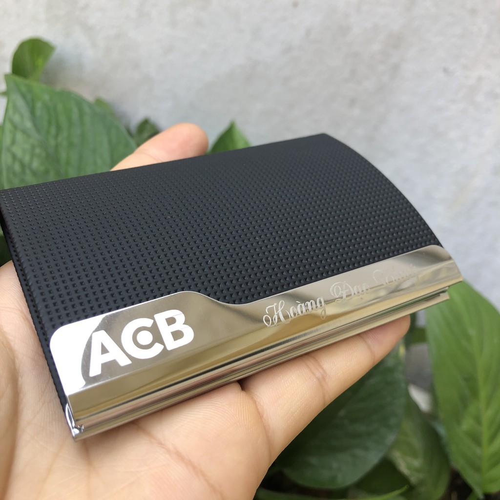 Hộp đựng name card bằng da, hộp đựng thẻ ATM có khắc logo ngân hàng ACB, ví đựng danh thiếp cho ngân hàng