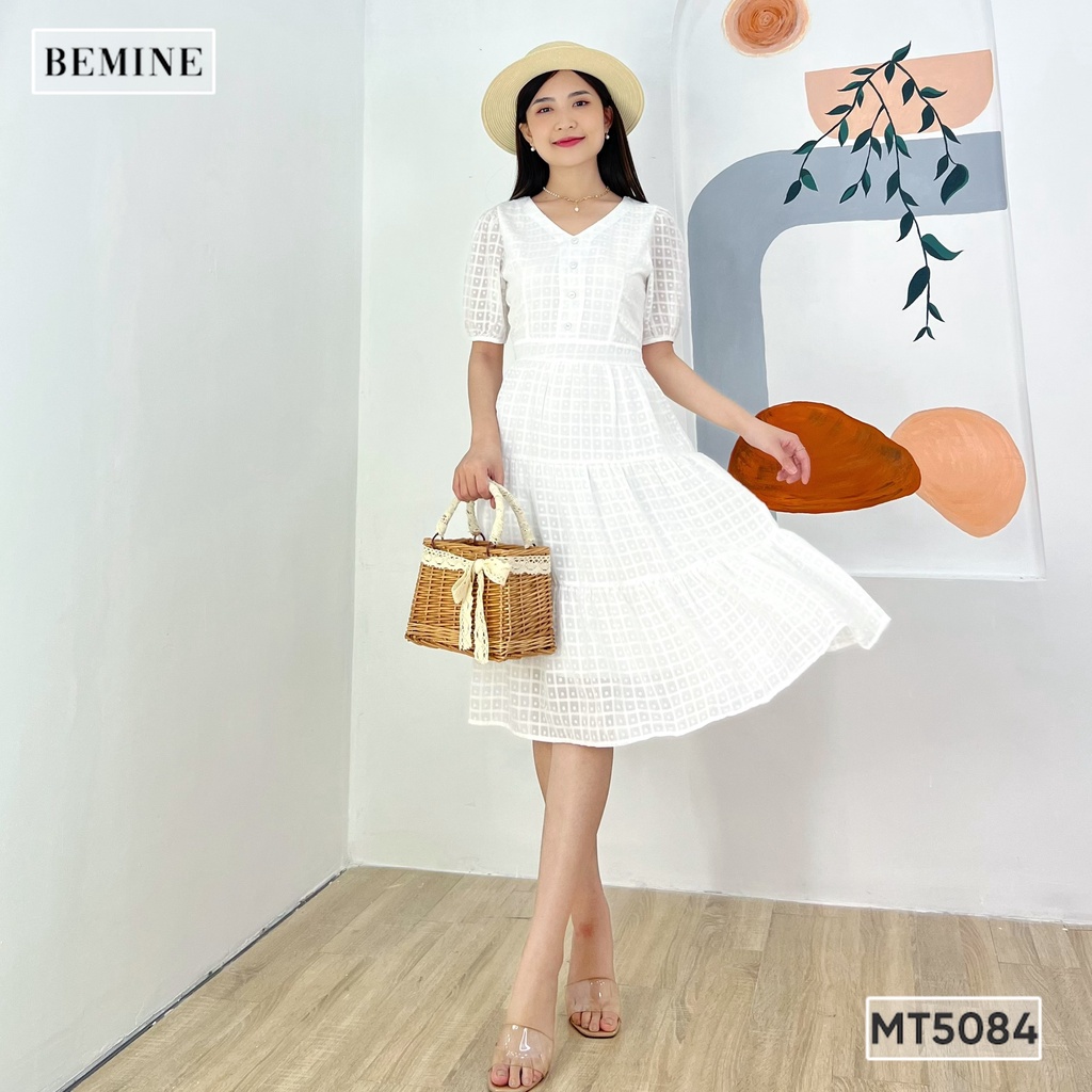 Đầm cổ tim tay phồng váy tầng BEMINE MT5084TRANG