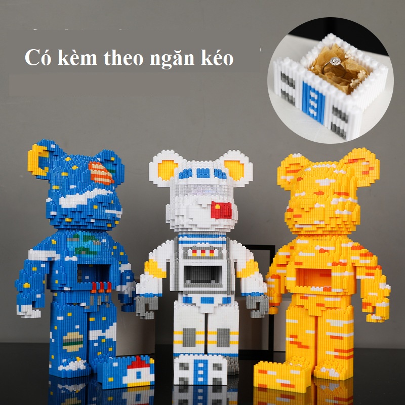 Bộ đồ chơi lắp ghép lego gấu BearBrick cỡ lớn 34cm (nhiều mẫu) tặng kèm búa lắp ráp, Bộ đồ chơi lắp ráp gấu BearBrick