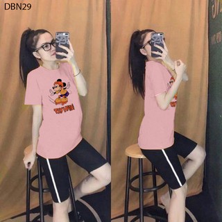 [ HOT] ĐỒ BỘ MẶC NHÀ CAO CẤP QUẦN NGỐ 1 SỌC ÁO IN HÌNH MICKEY TRƯỢT VÁN - DBN29