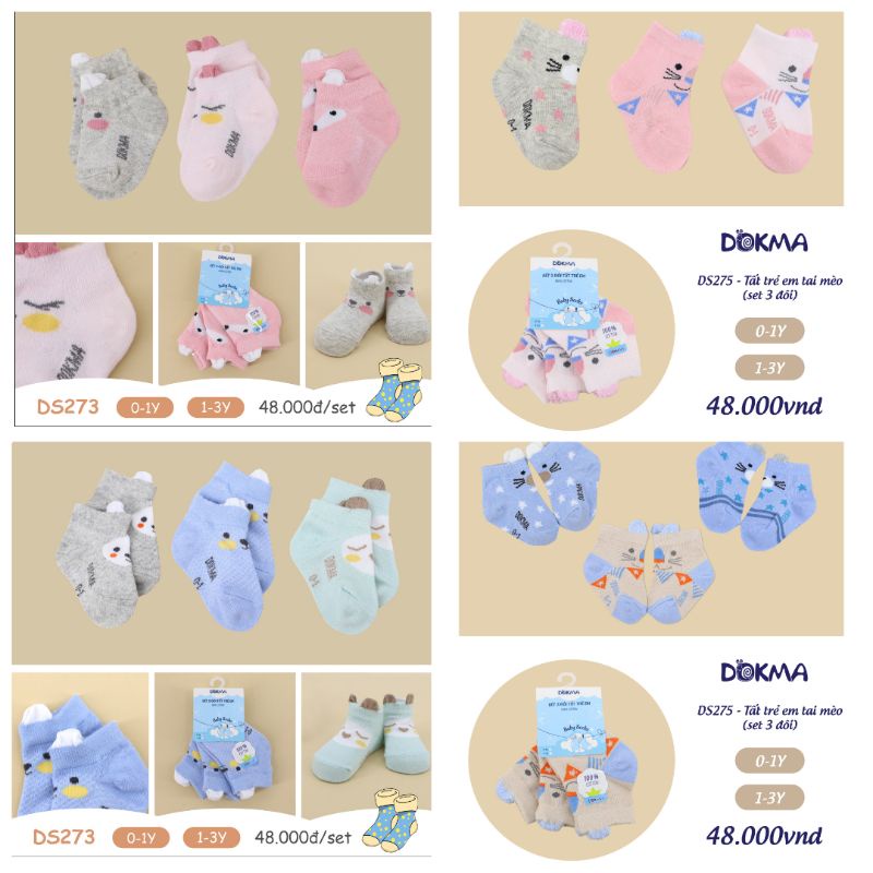 (SÉT 3 ĐÔI) TẤT TRẺ EM PHỐI TAI DOKMA CHO BÉ ( 0-1Y)(1-3Y)