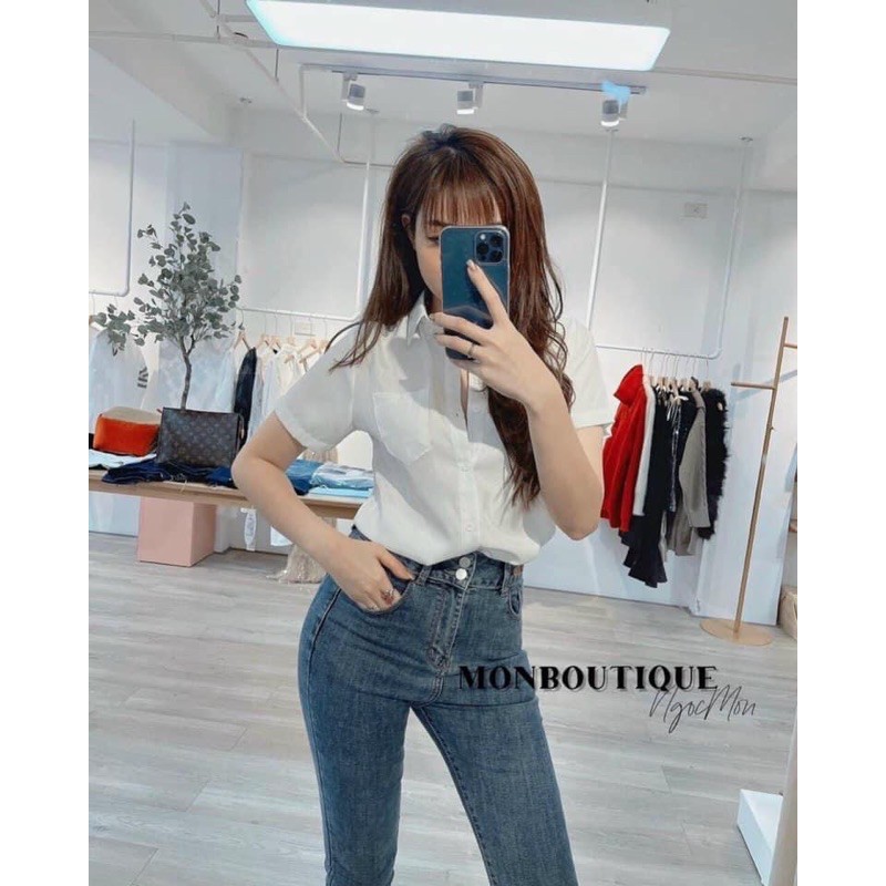 Áo sơ mi trắng cộc tay 1 túi Gu