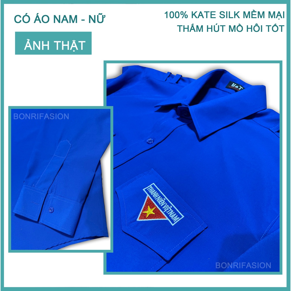 Áo sơ mi đoàn thanh niên tình nguyện cho nam tay dài cao cấp 50-95kg
