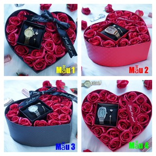 Hộp Quà tặng tình yêu , quà tặng hoa sáp kèm đồng hồ cao cấp